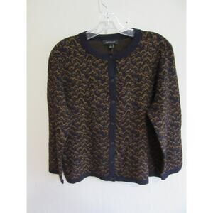 ANN TAYLOR Black Animal Print L Long Sleeve Cardigan Business Church Sweater